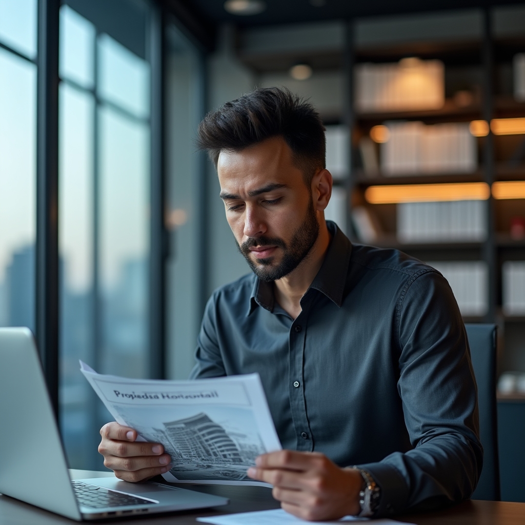 New property owner reviewing horizontal property documentation